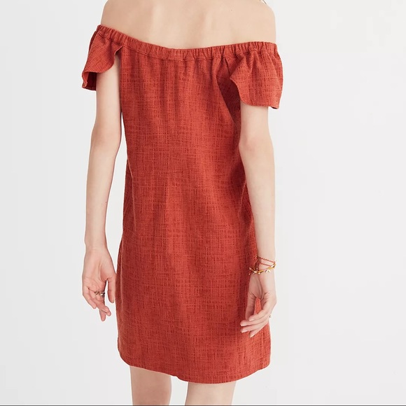 Madewell Texture & Thread Off-the-Shoulder Dress Rust Color Size Large - Picture 10 of 11